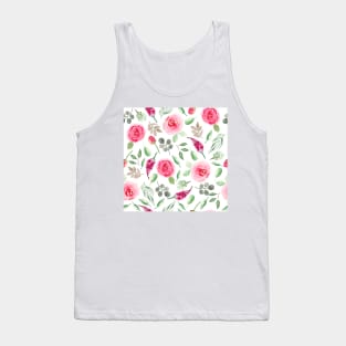 Red Roses  | Watercolor | Pattern | White Tank Top